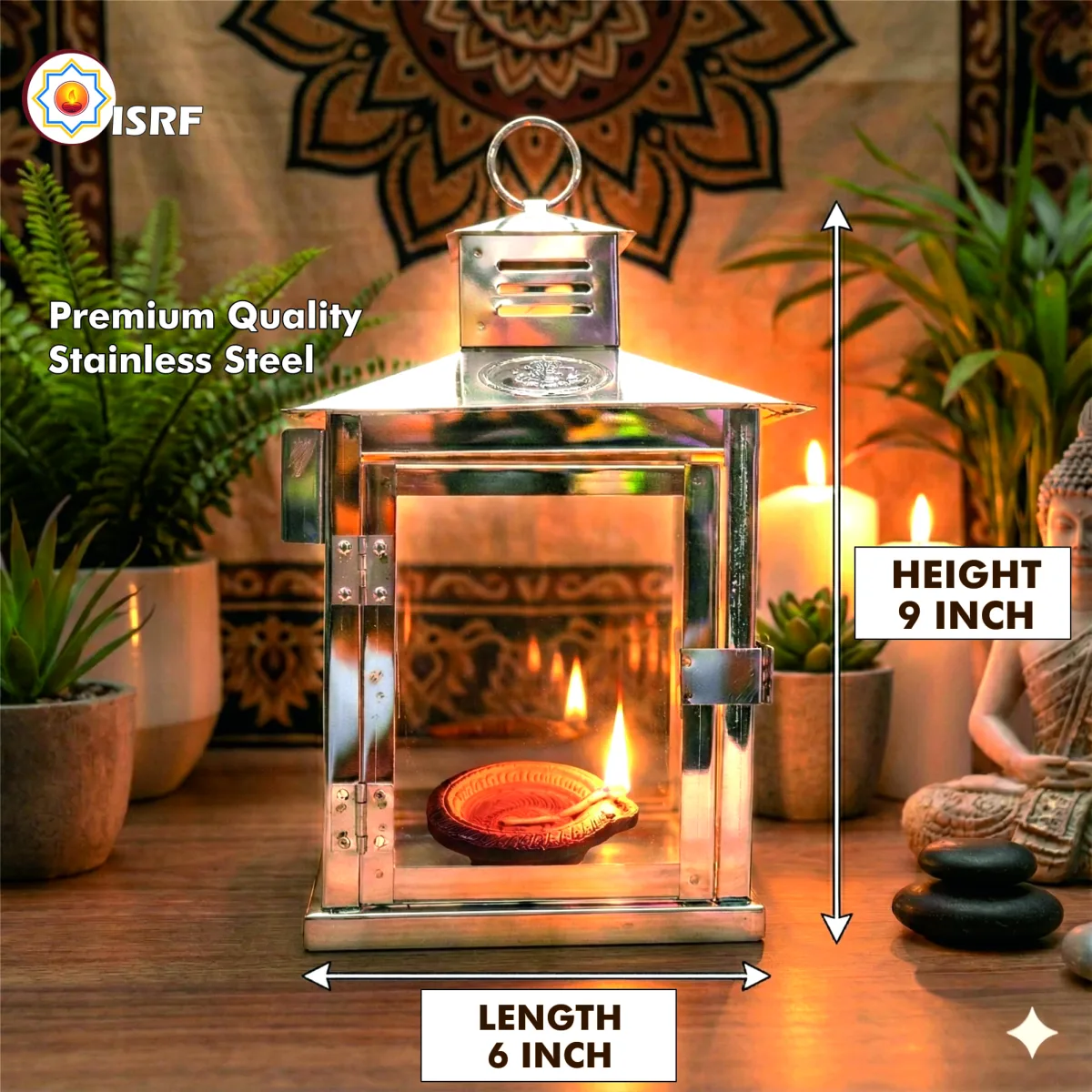Stainless Steel Wall Mounted Oil Lamp with Glass Cover | Deepam Glass Cover| Diya Protector from Wind- Hanging Diya Lantern 