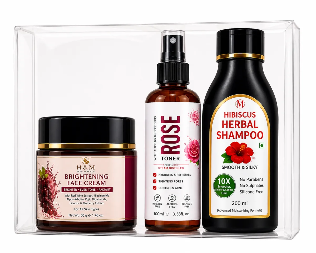 AARA GLOW BRIGHTENING FACE CREAM 50G + ROSE FACE TONER 100 ml  + HIBISCUS SHAMPOO 200 ml COMBO PACK