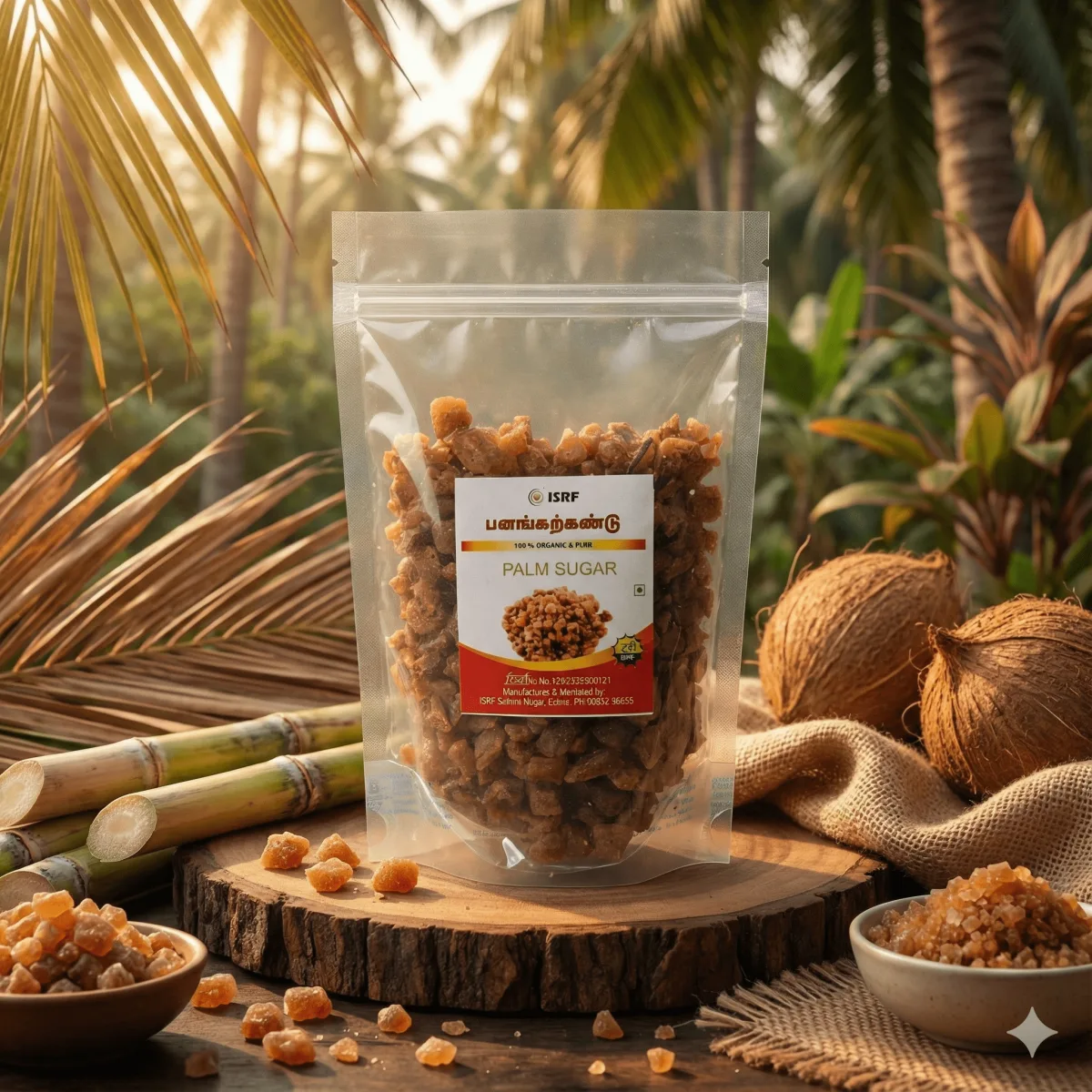 Udankudi Organic Palm Candy – Natural Sweetener & Sugar Alternative, Unrefined, Vegan, Non-GMO, Perfect for Coffee, Tea & Recipes (250g)